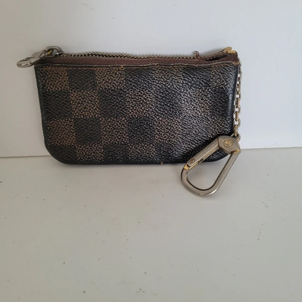 Louis Vuitton Damier Ebene Cles Key Pouch Brown Canvas Coin Purse Wallet